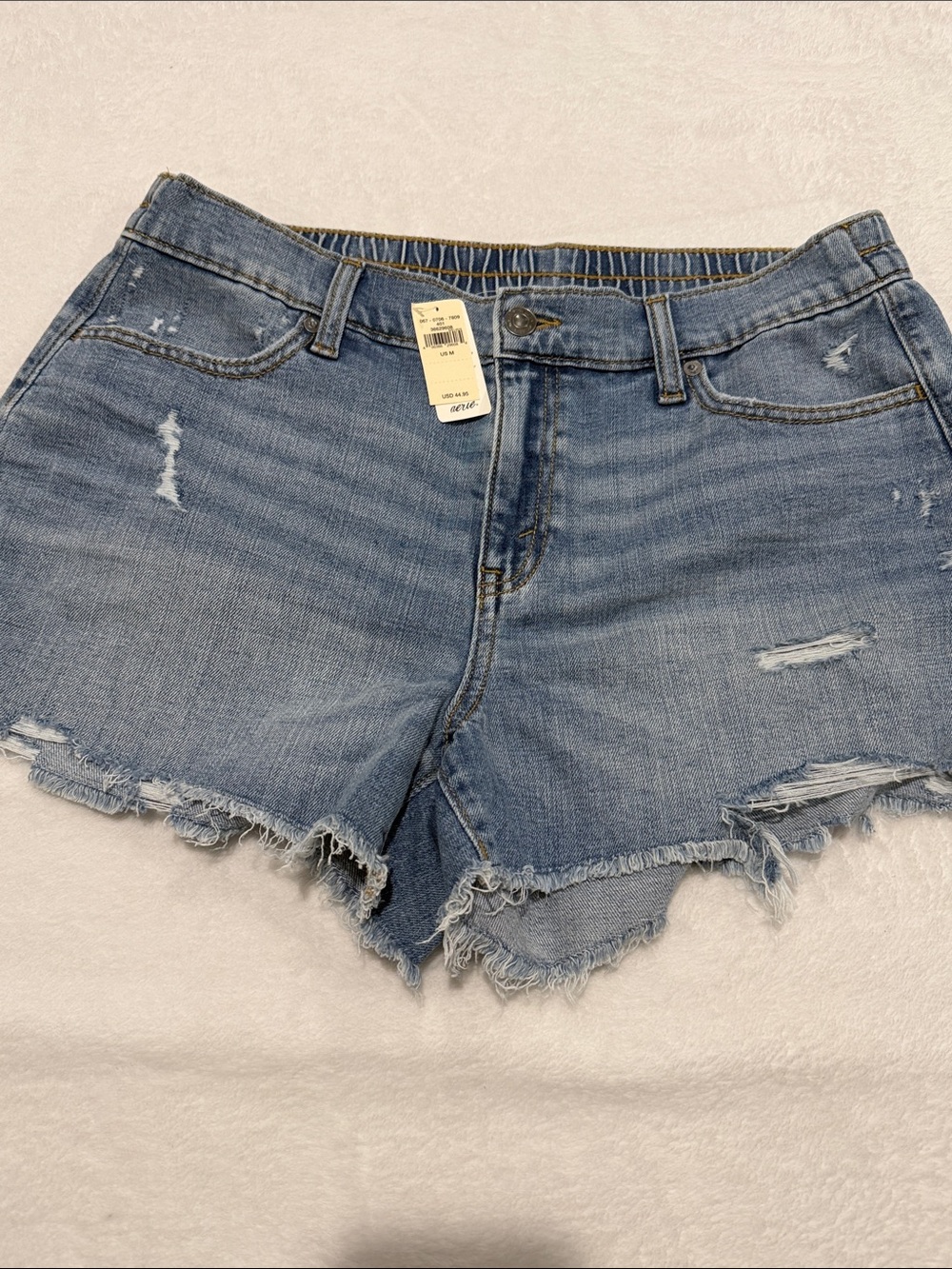 Aerie Distressed Denim Shorts - Light Blue